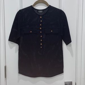 See through black top, copper buttons